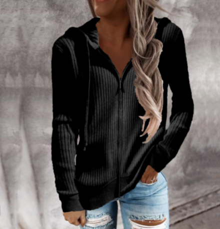 Women's Casual Hooded Zipper Cardigan Sweater
