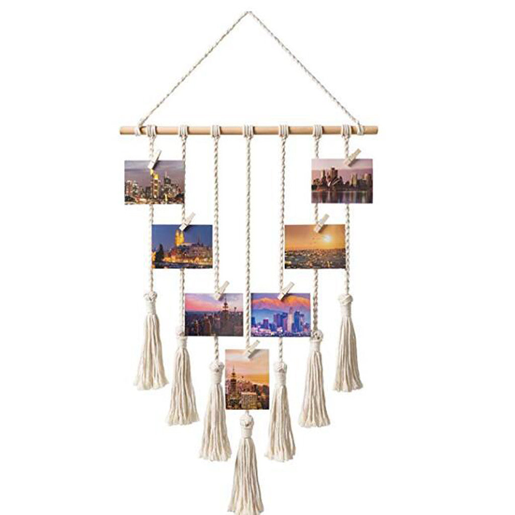 Woven Tapestry with Tassels and Photo Clips