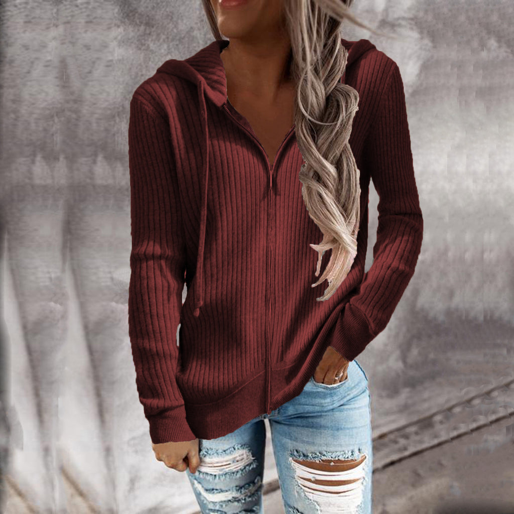 Women's Casual Hooded Zipper Cardigan Sweater