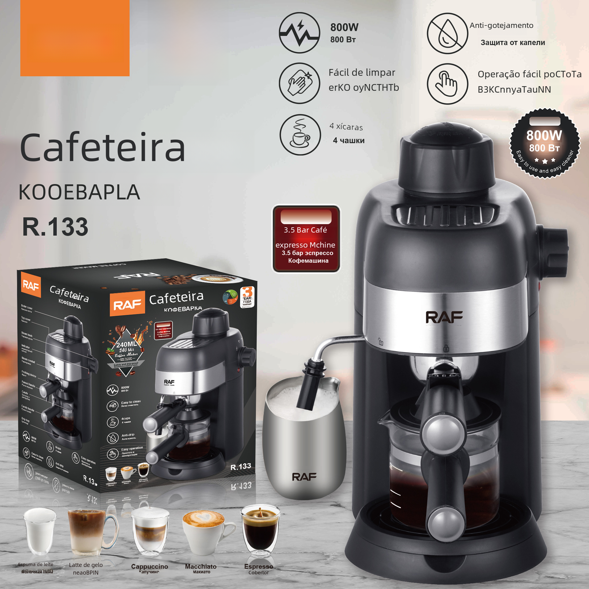 Máquina de Café Italiana Semi-Automática Compacta para Hogar