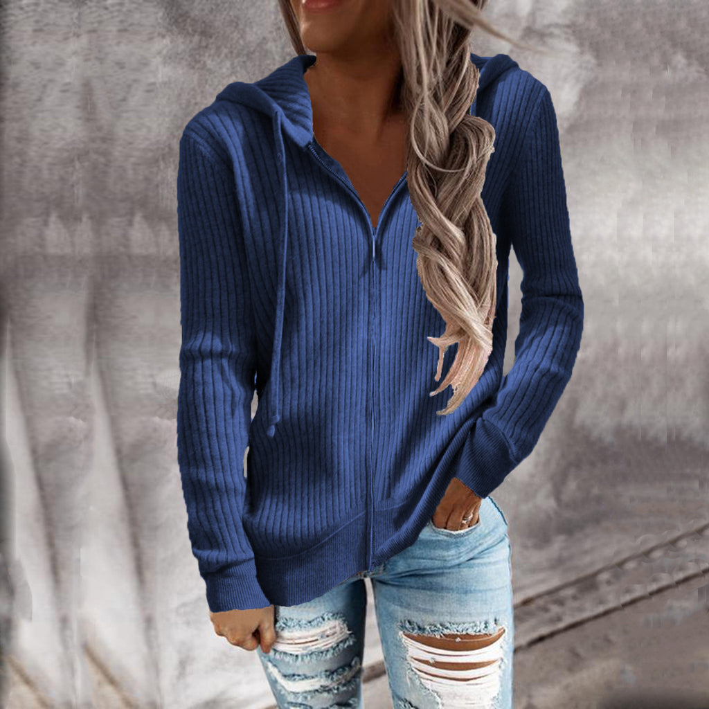 Women's Casual Hooded Zipper Cardigan Sweater