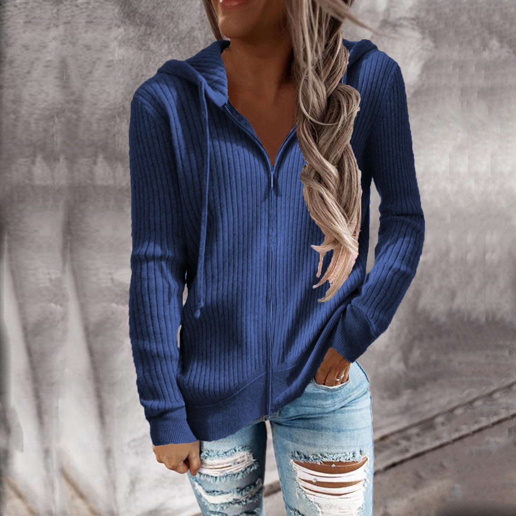Women's Casual Hooded Zipper Cardigan Sweater