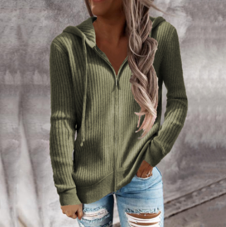 Women's Casual Hooded Zipper Cardigan Sweater
