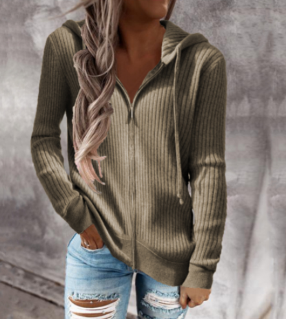 Women's Casual Hooded Zipper Cardigan Sweater