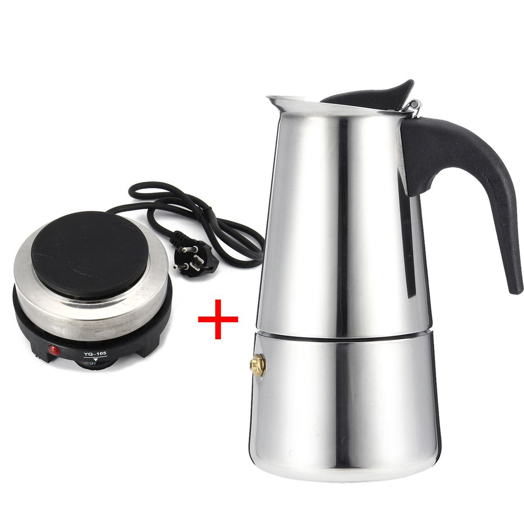 Cafetera Moka de Acero Inoxidable con Estufa Eléctrica