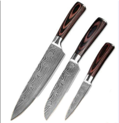 Colección de cuchillos de chef de acero de Damasco