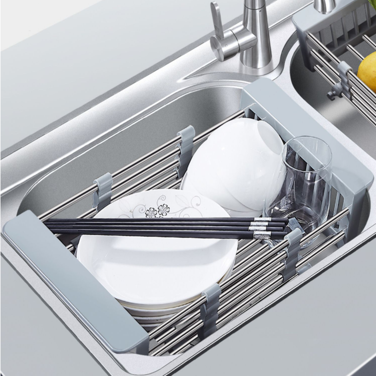 Estante Retráctil para Platos y Palillos en Fregadero de Cocina