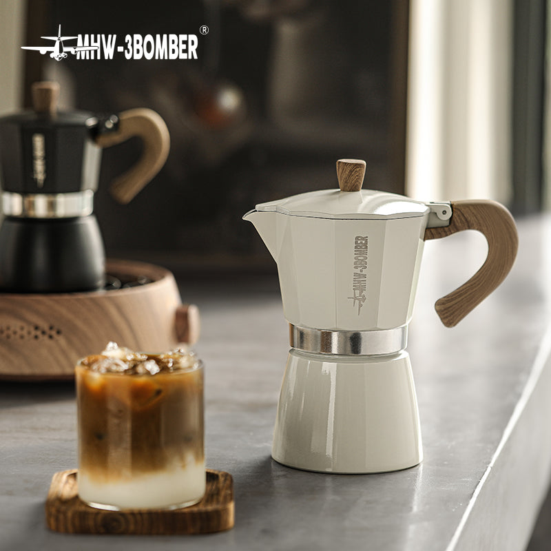 Cafetera Moka con Mango de Madera Vintage para Café Italiano y Cubano
