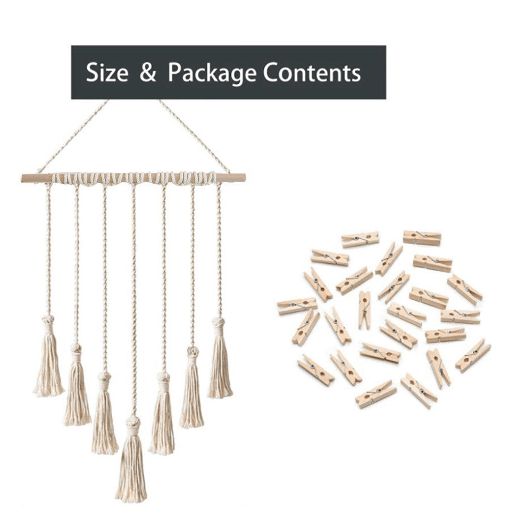 Woven Tapestry with Tassels and Photo Clips