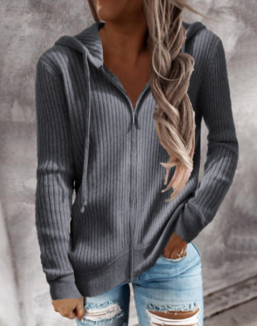 Women's Casual Hooded Zipper Cardigan Sweater