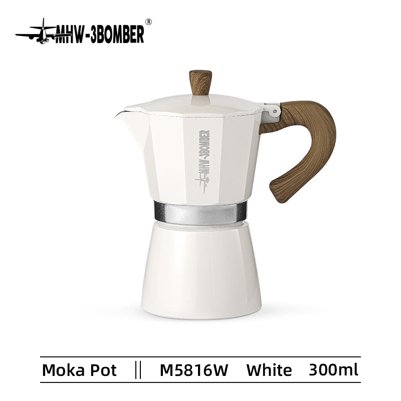 Cafetera Moka con Mango de Madera Vintage para Café Italiano y Cubano