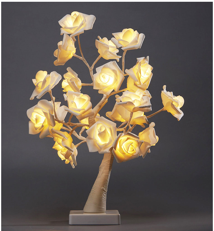 LED Tree Lamp with Realistic Rose Design