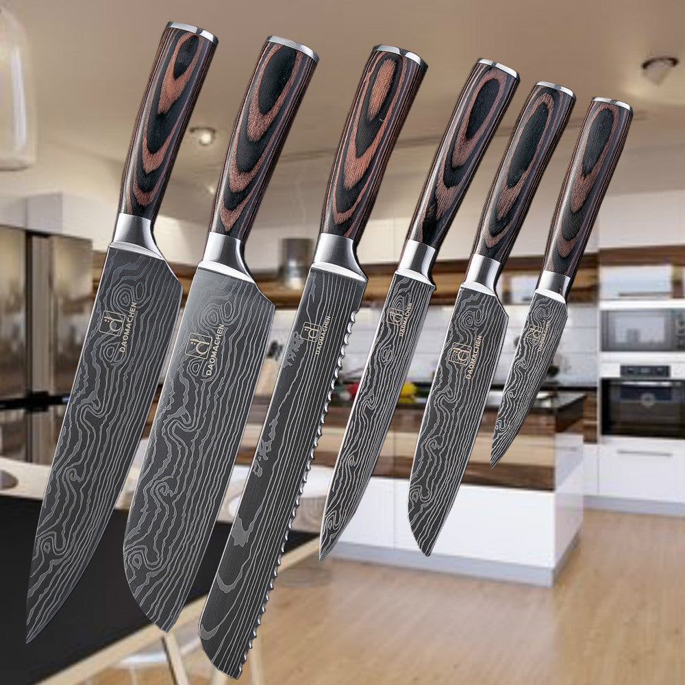Colección de cuchillos de chef de acero de Damasco